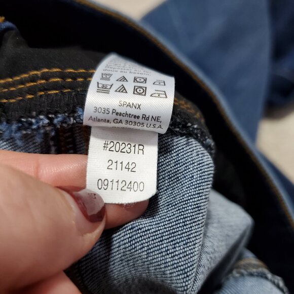 SPANX Cropped Flare Denim Jeans Stretch Raw Hem 2-Tone Blue Women's Medium X 26" - Picture 9 of 13